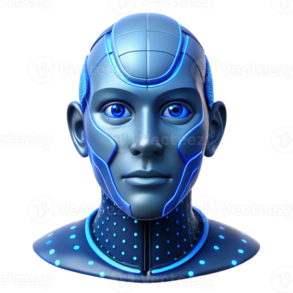 impressive abstract An artificial intelligence construct, a face formed from binary code, glowing blue and white, dramatic lighting, abstract portrait style premium png