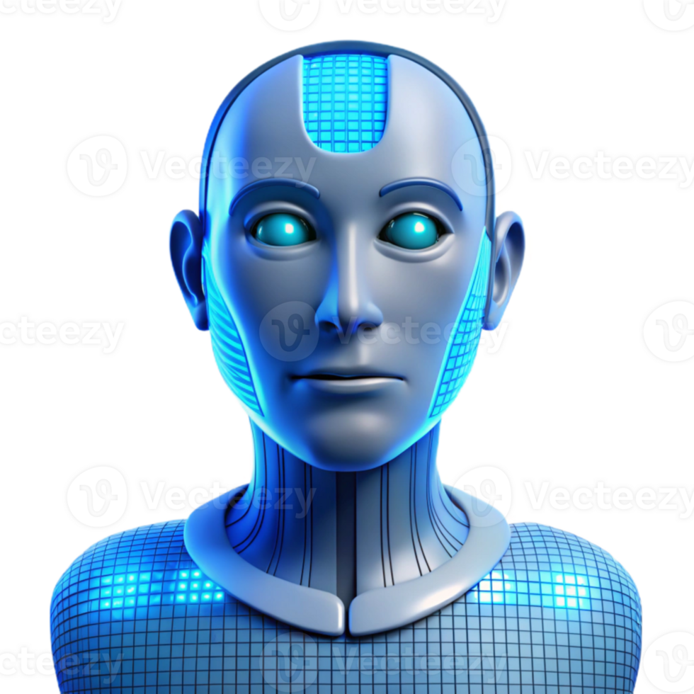 elegant creative An artificial intelligence construct, a face formed from binary code, glowing blue and white, dramatic lighting, abstract portrait style genuine png