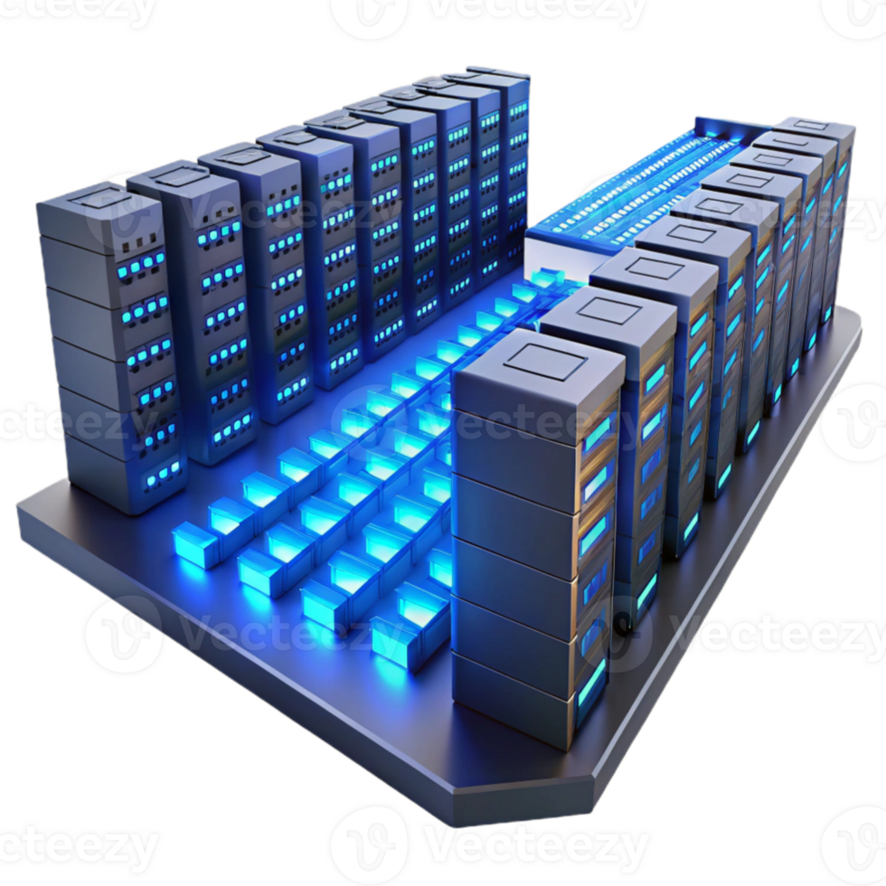 serene creative A massive server farm stretching into infinity, rows of blinking lights, cool blue lighting, technical illustration style exclusive png