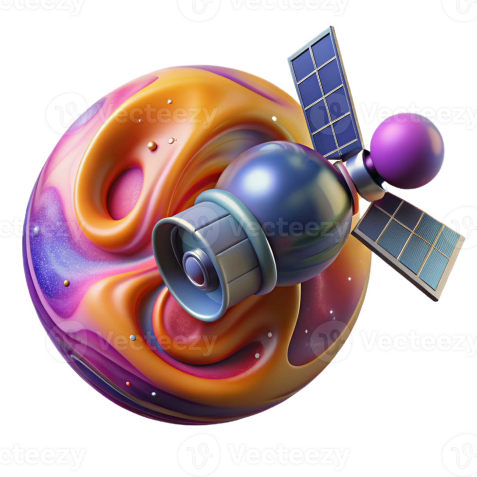 serene classic wonderful classic A satellite orbiting a vibrant, swirling nebula, detailed solar panels and antenna, cosmic and technological elements combined, realistic style 4K exclusive png