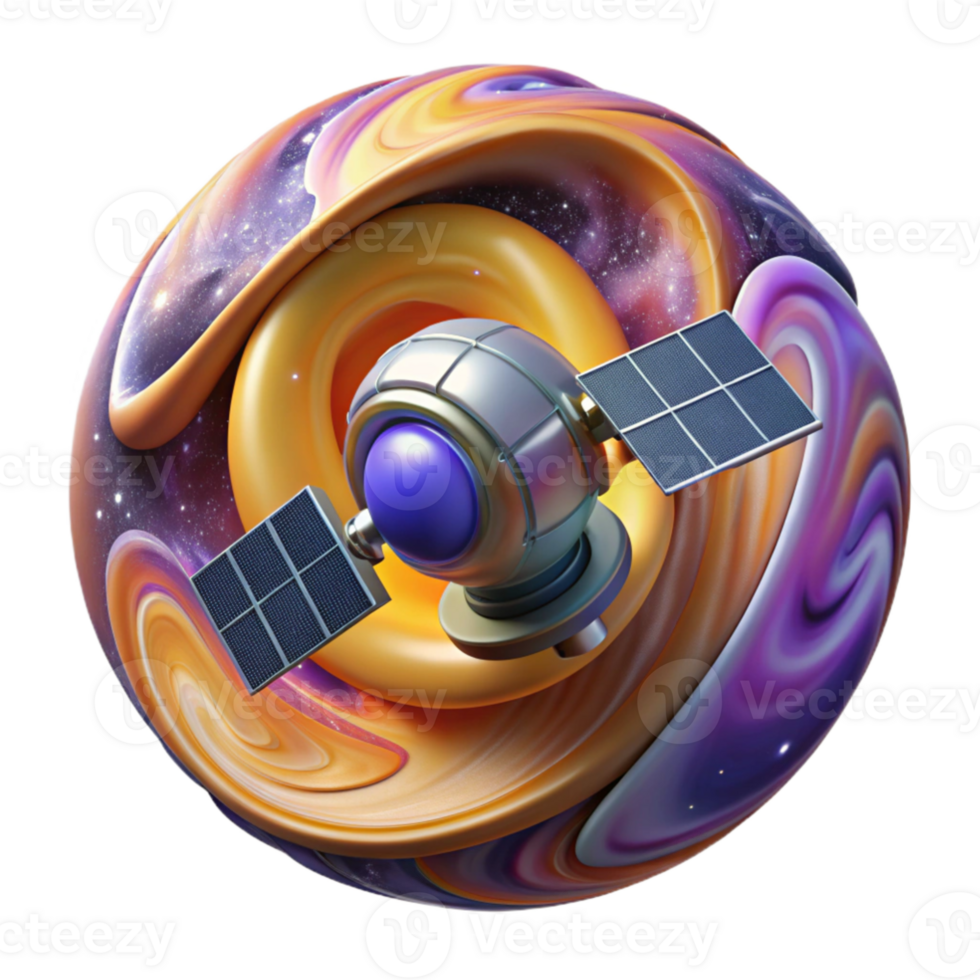 beautiful classic vibrant modern A satellite orbiting a vibrant, swirling nebula, detailed solar panels and antenna, cosmic and technological elements combined, realistic style exclusive original png