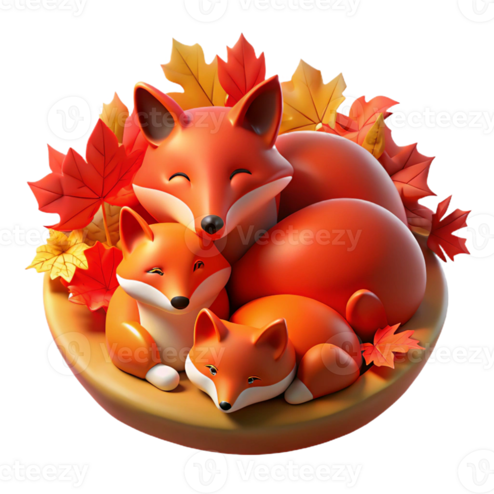 deslumbrante tradicional vibrante abstrato uma família do vermelho raposas enrolado acima dentro seus cova no meio outono folhas, aceso de uma esquentar, suave brilho, dentro uma pintor estilo reminiscente do Albert Bierstadt detalhado Prêmio png