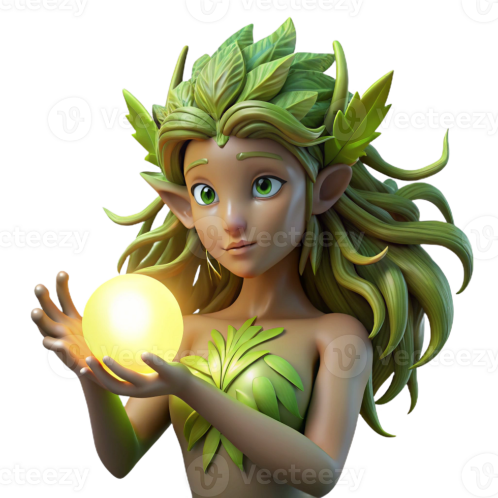 serene vintage magnificent rustic An ethereal dryad with skin made of bark and hair of leaves, cradling a glowing orb of sunlight within a primeval forest. Lighting dappled sunlight.... png