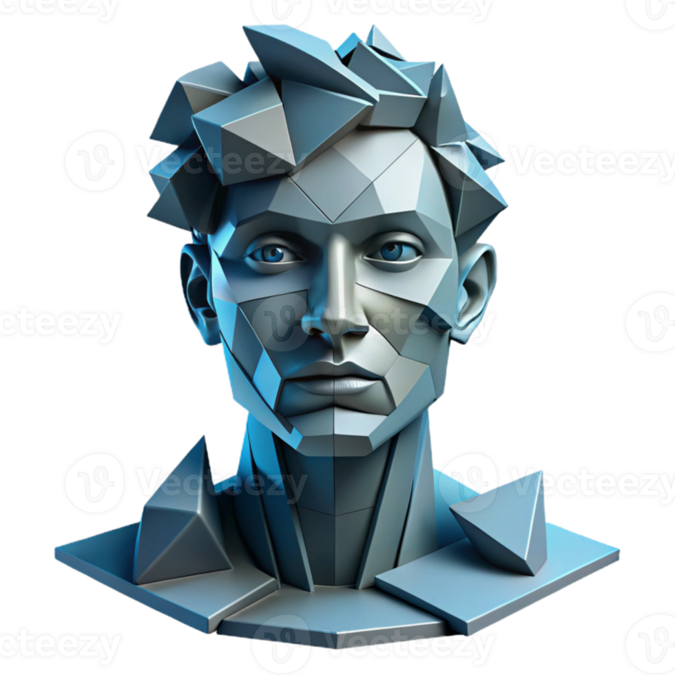 elegant rustic elegant modern A deconstructed portrait composed of fragmented geometric shapes, rendered in cool blues and greys, cubist style, strong, directional lighting 4K authentic png