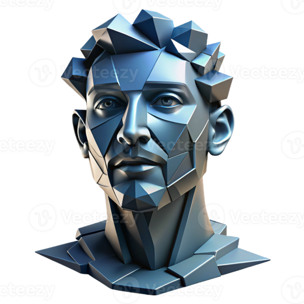 impressive rustic impressive modern A deconstructed portrait composed of fragmented geometric shapes, rendered in cool blues and greys, cubist style, strong, directional lighting detailed professional png