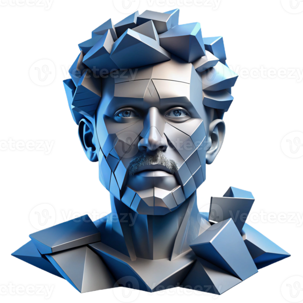 elegant traditional vibrant artistic A deconstructed portrait composed of fragmented geometric shapes, rendered in cool blues and greys, cubist style, strong, directional lighting detailed detailed png