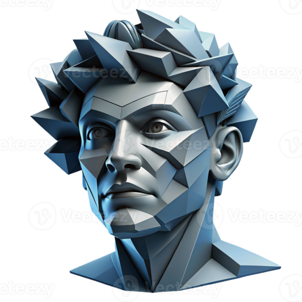 serene traditional magnificent artistic A deconstructed portrait composed of fragmented geometric shapes, rendered in cool blues and greys, cubist style, strong, directional lighting original detailed png