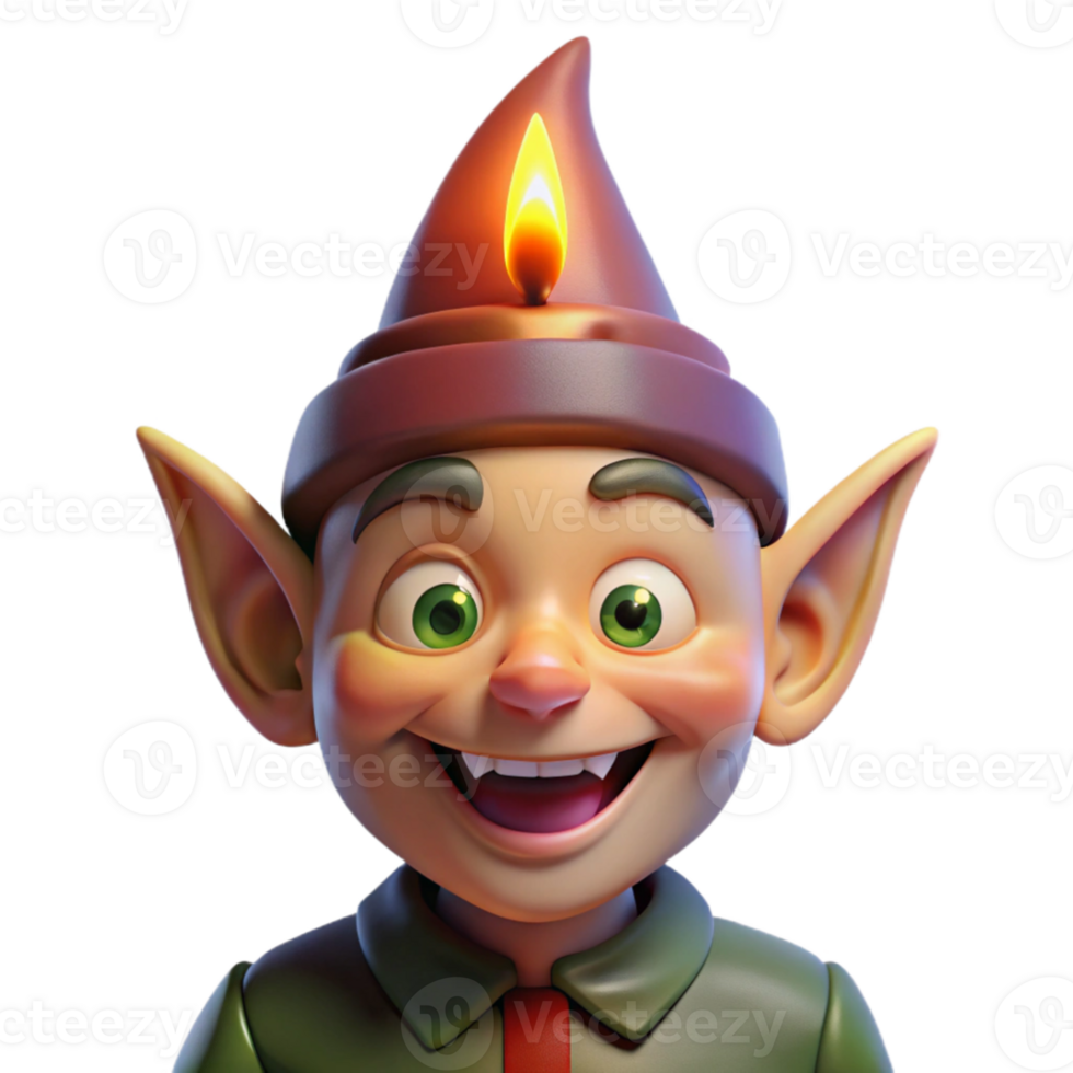 magnificent abstract vibrant vintage A mischievous gnome with pointed ears and a wide grin, illuminated by flickering candlelight, fantasy art style premium high quality png
