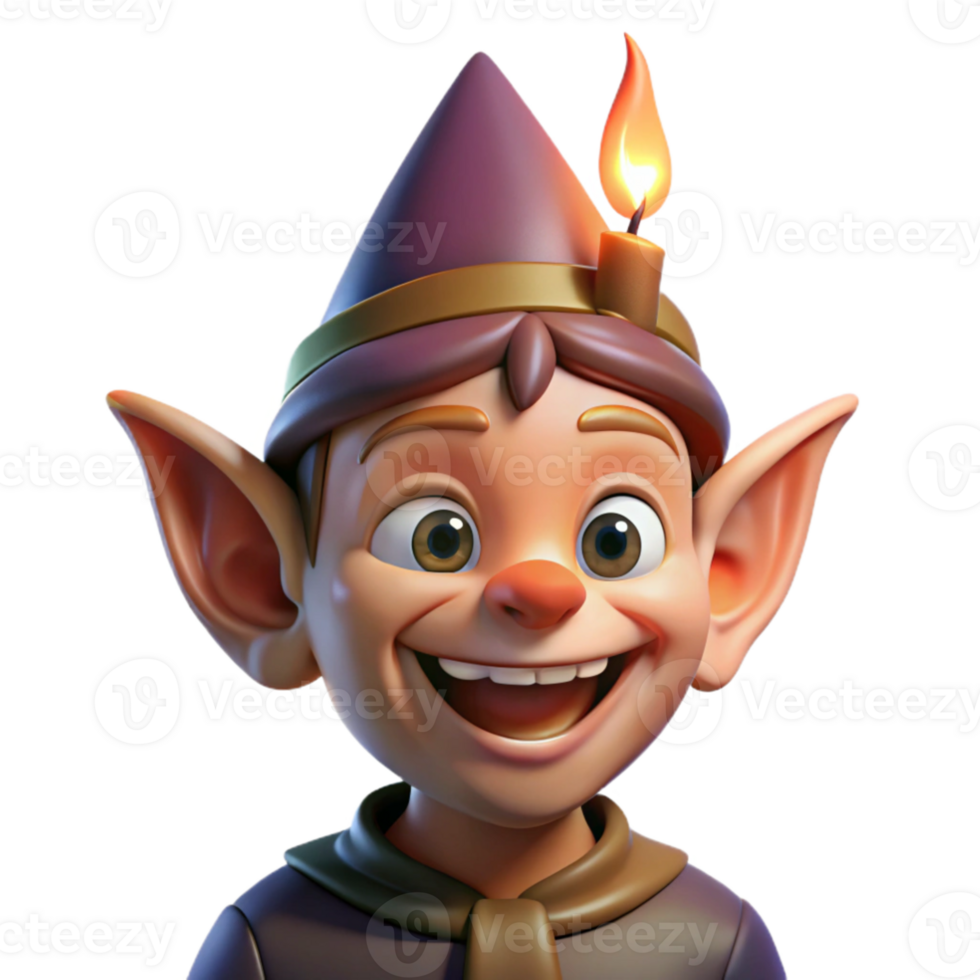 impressive minimalist vibrant traditional A mischievous gnome with pointed ears and a wide grin, illuminated by flickering candlelight, fantasy art style 4K high quality png
