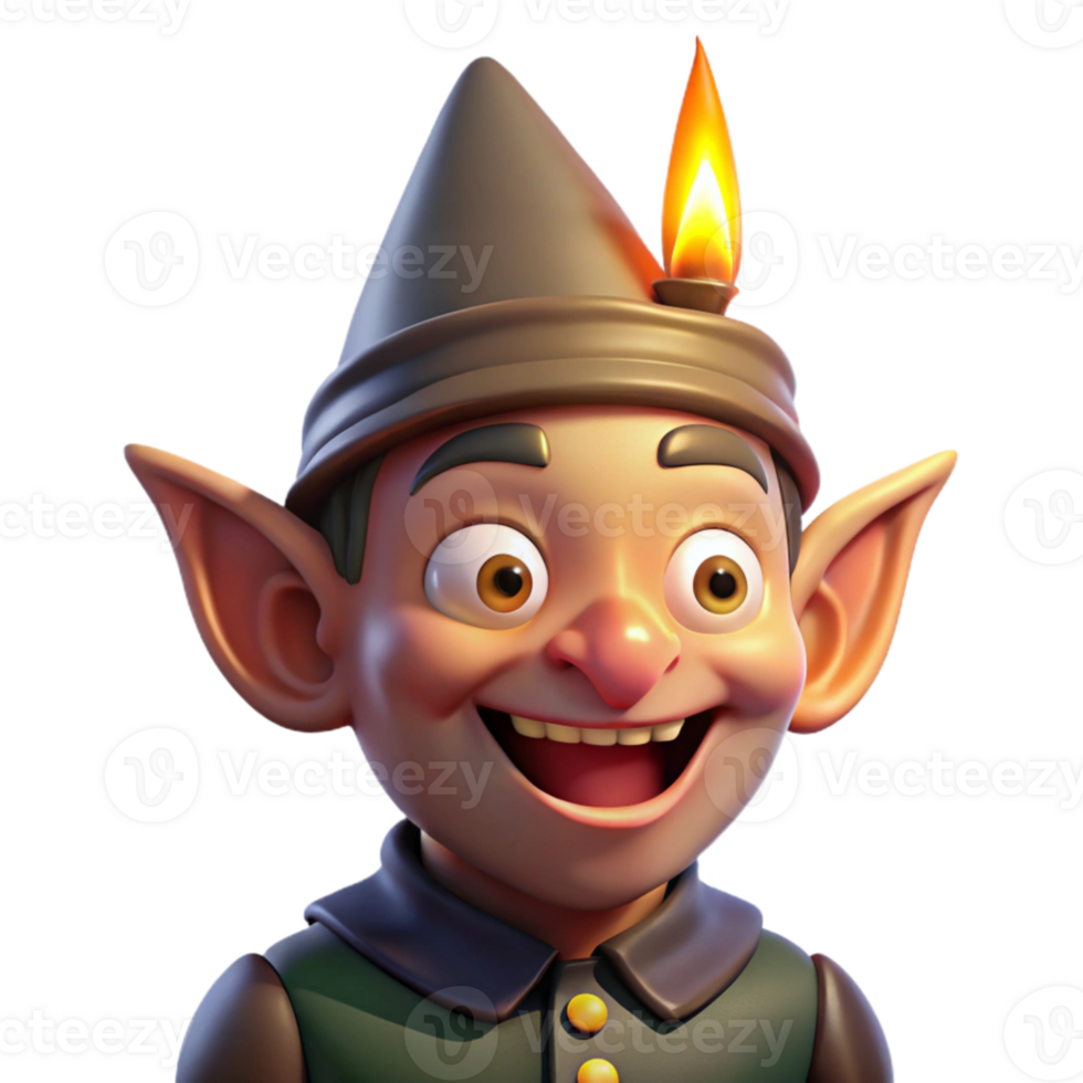 beautiful rustic stunning minimalist A mischievous gnome with pointed ears and a wide grin, illuminated by flickering candlelight, fantasy art style original original png