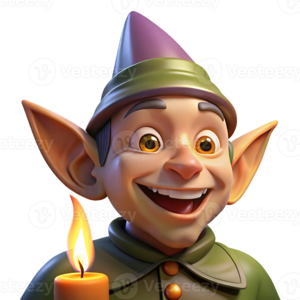 magnificent abstract elegant vintage A mischievous gnome with pointed ears and a wide grin, illuminated by flickering candlelight, fantasy art style high resolution 4K png