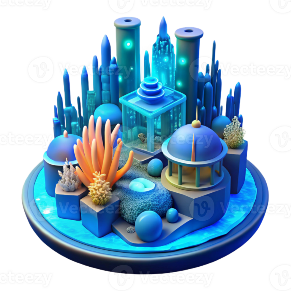 magnificent contemporary magnificent artistic An underwater city, bioluminescent coral structures, glowing aquatic life, serene blue lighting, futuristic architecture, panoramic view detailed original png