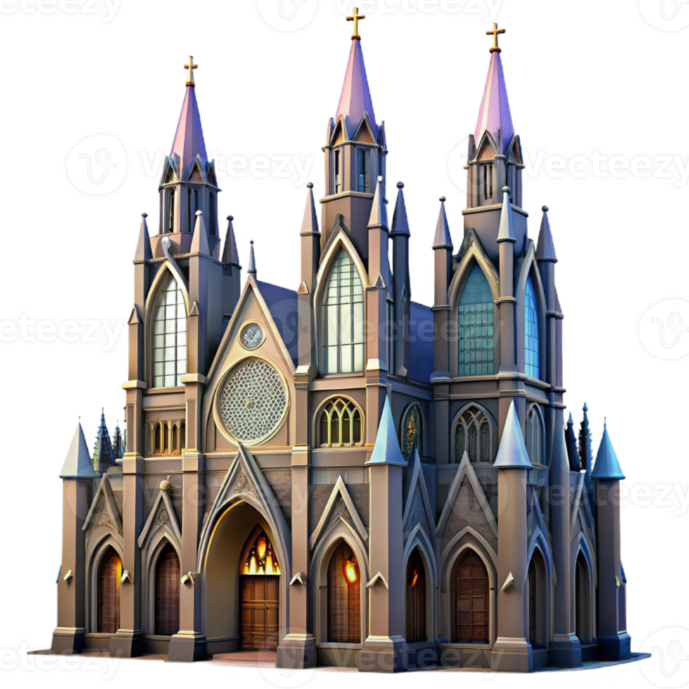 extraordinary creative impressive modern A towering gothic cathedral, intricate stained glass windows, dramatic lighting, soaring arches and spires, highly detailed, realistic style exclusive premium png