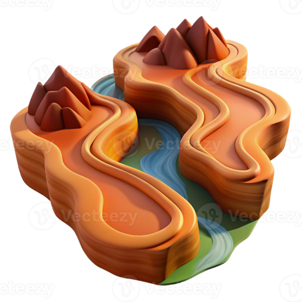 extraordinary creative elegant rustic A winding river carving its way through a canyon landscape, aerial perspective, warm, earthy tones, realistic rendering 4K premium png