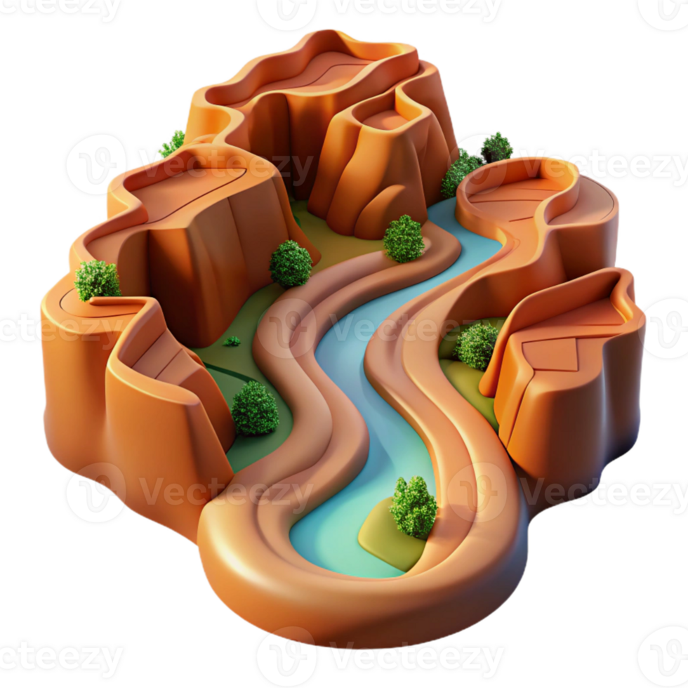 wonderful rustic vibrant artistic A winding river carving its way through a canyon landscape, aerial perspective, warm, earthy tones, realistic rendering high resolution premium png