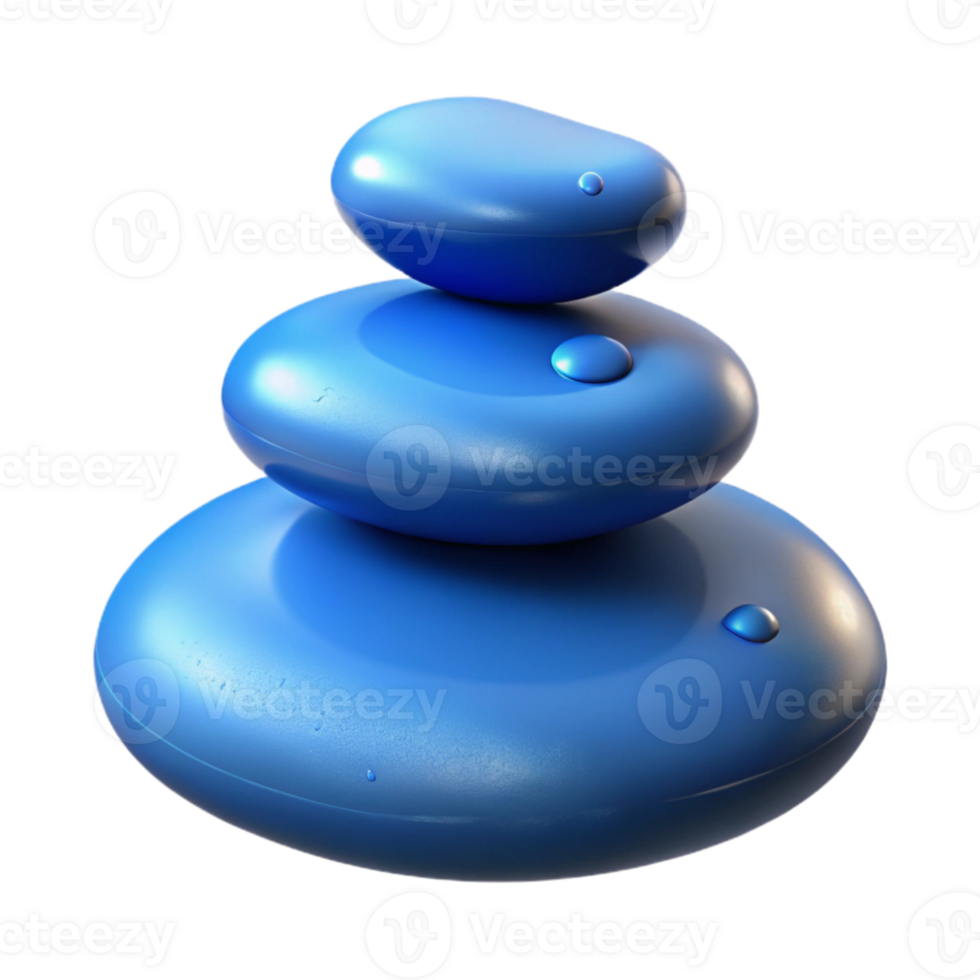 extraordinary artistic serene traditional Three smooth river stones stacked perfectly, wet, reflecting a clear blue sky, photorealistic, soft lighting exclusive 4K png