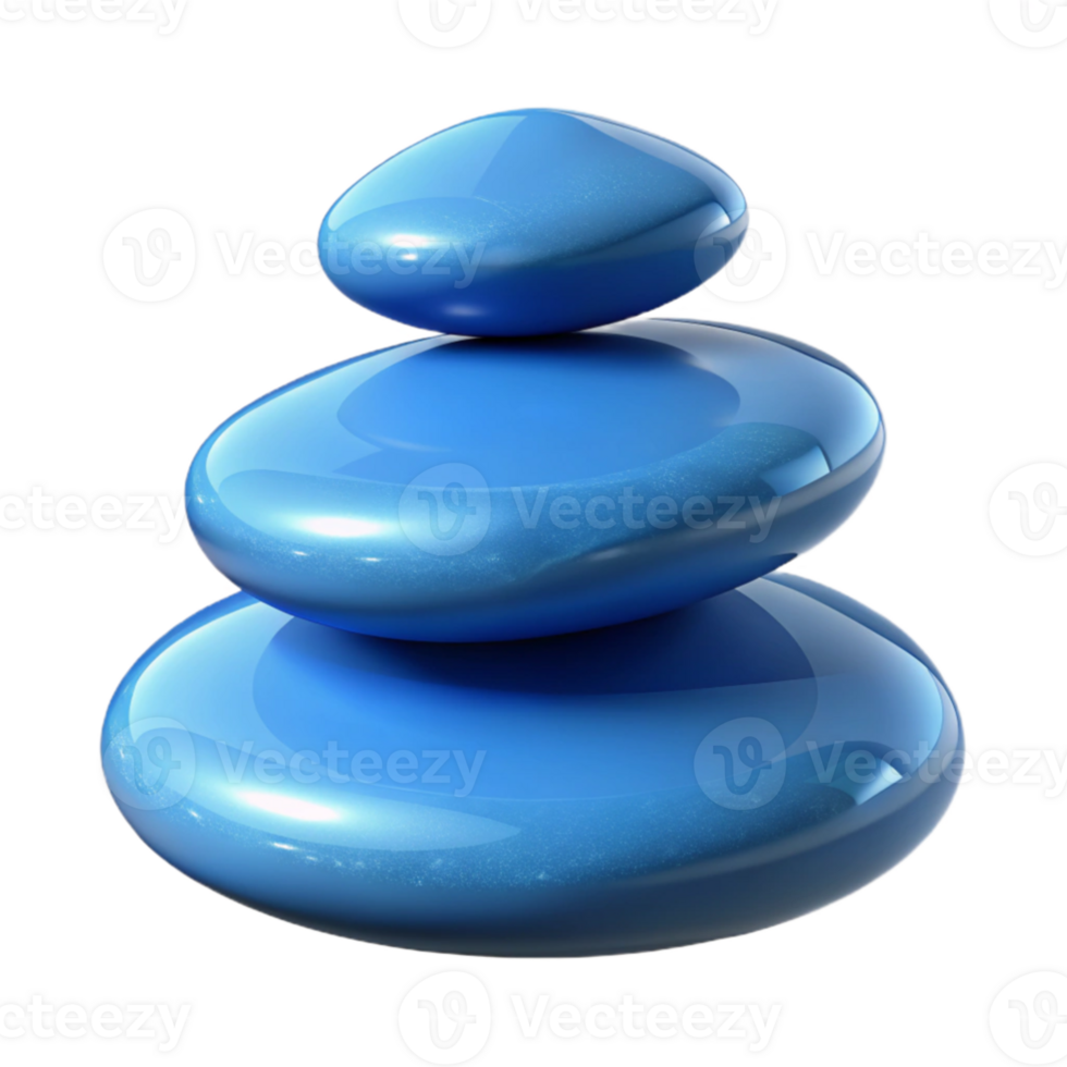 dramatic creative extraordinary traditional Three smooth river stones stacked perfectly, wet, reflecting a clear blue sky, photorealistic, soft lighting original exclusive png