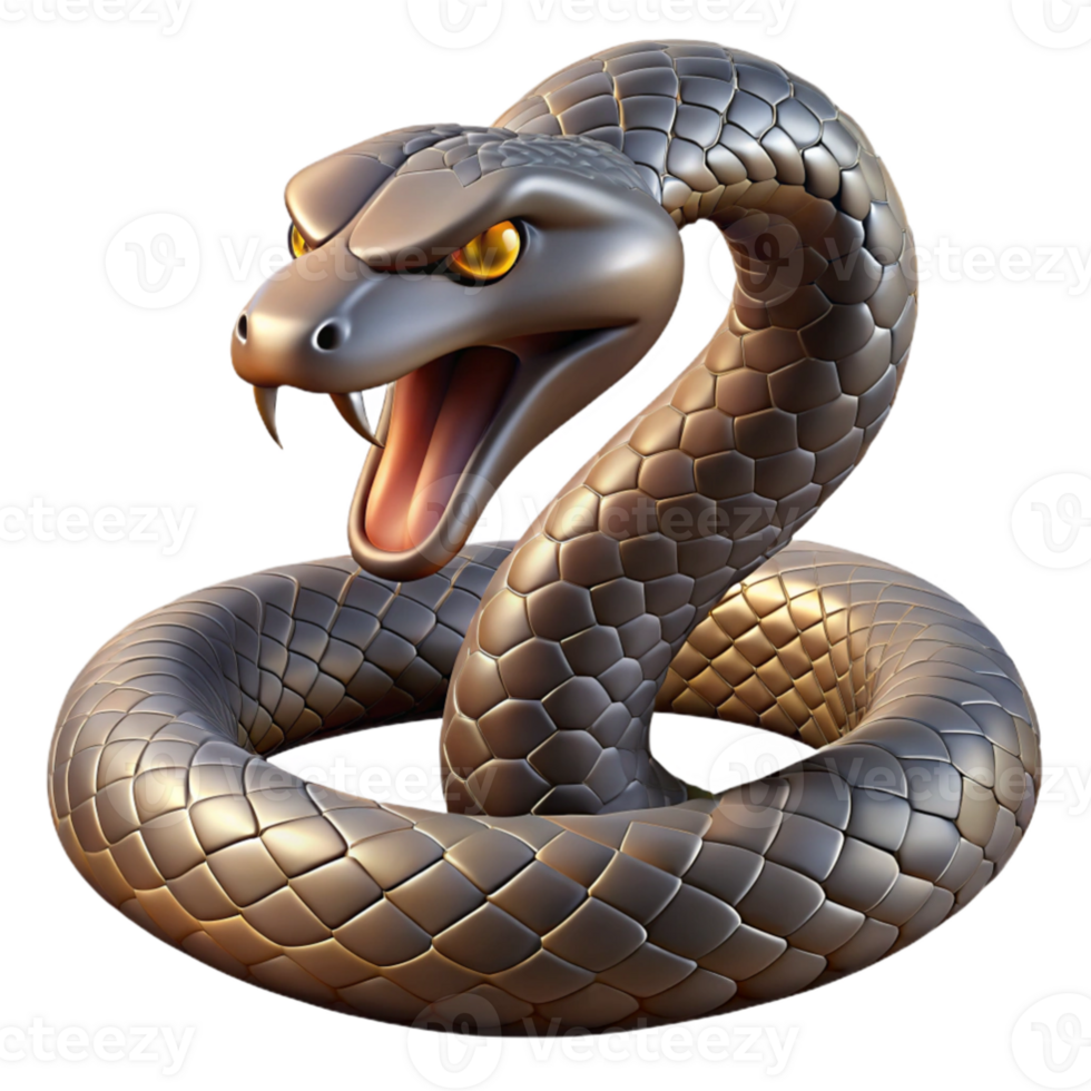elegant minimalist vibrant vintage A coiled rattlesnake, scales glistening, poised to strike, desert setting, ominous lighting, realistic style detailed high quality png