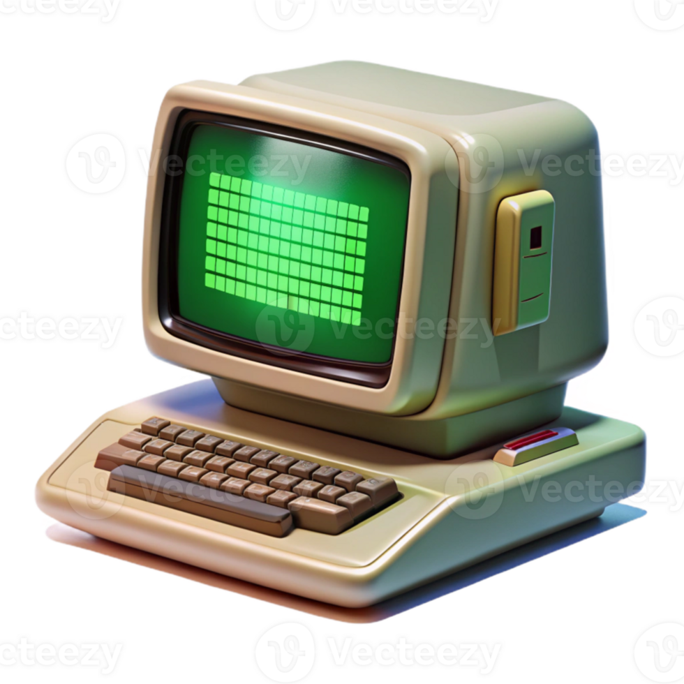 dramatic rustic stunning creative A vintage computer terminal displaying green text, CRT scanlines visible, retrofuturism style high resolution 4K png
