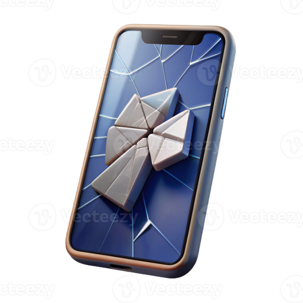 vibrant minimalist wonderful rustic A cracked smartphone screen displaying a fractured social media feed, stark white light, surrealism high resolution genuine png