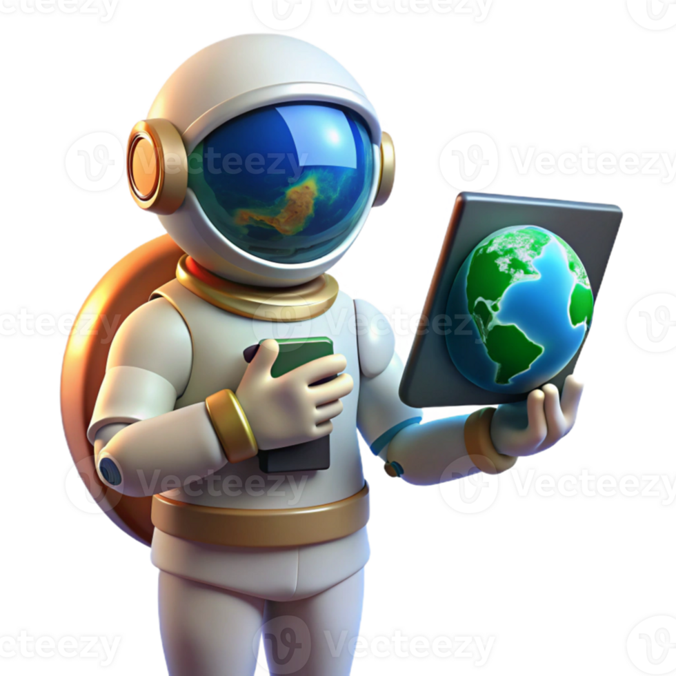 wonderful contemporary vibrant contemporary A lone astronaut holding a transparent tablet displaying Earth, dramatic backlighting from the sun, space opera style high quality premium png