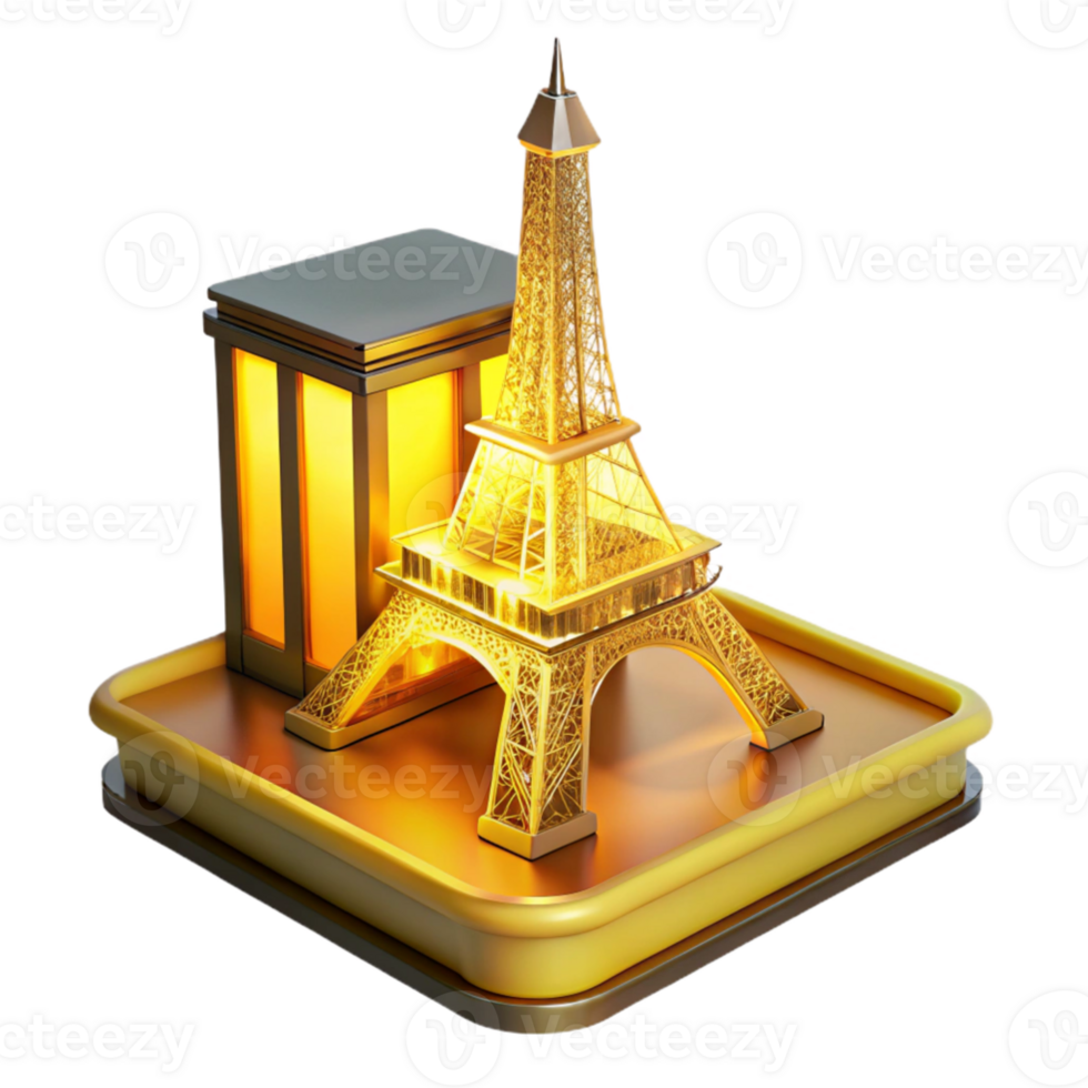 stunning traditional serene rustic A 3D printer constructing a miniature replica of the Eiffel Tower, layer by layer, illuminated by a warm yellow light, timelapse photography style 4K authentic png