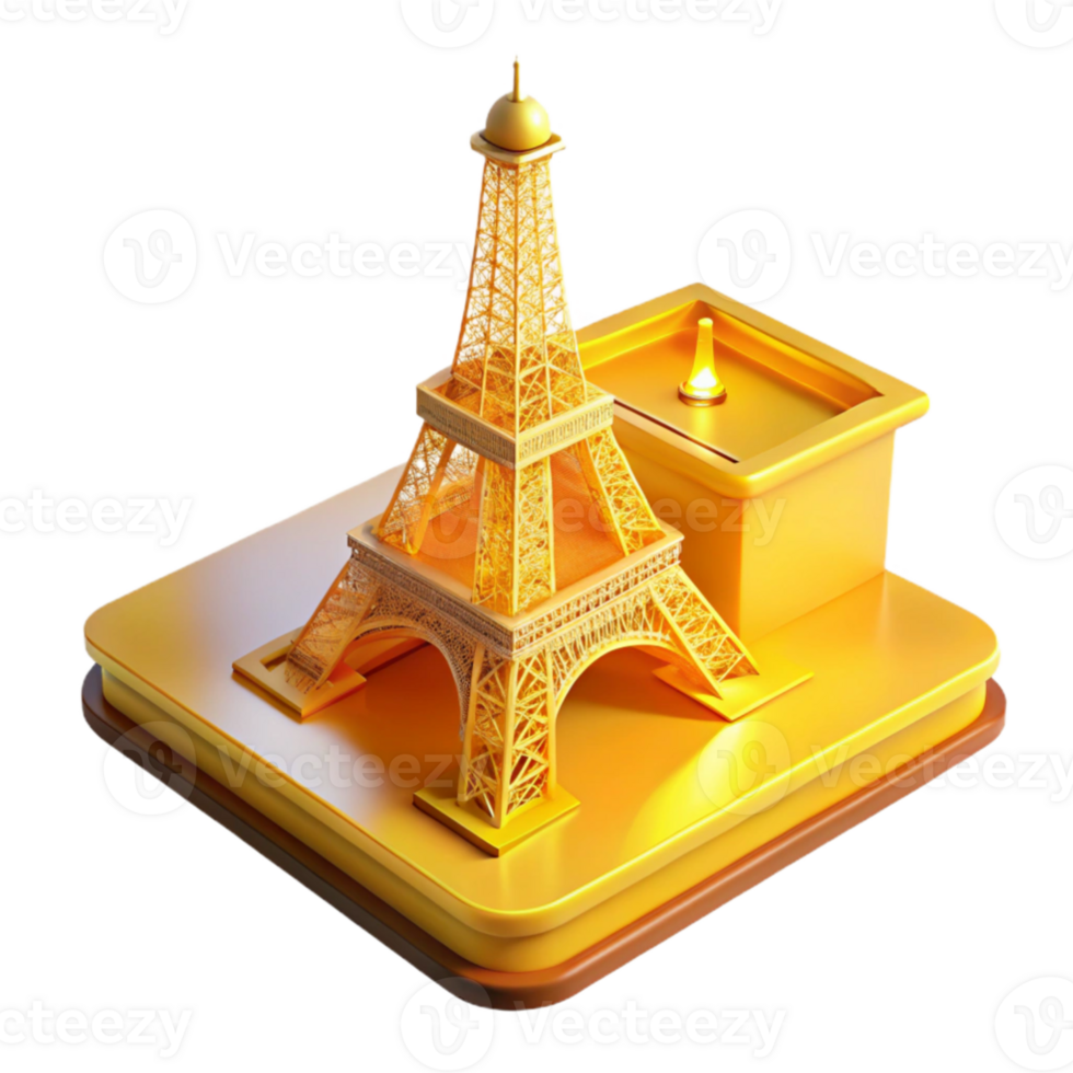 dramatic abstract serene modern A 3D printer constructing a miniature replica of the Eiffel Tower, layer by layer, illuminated by a warm yellow light, timelapse photography style high quality premium png