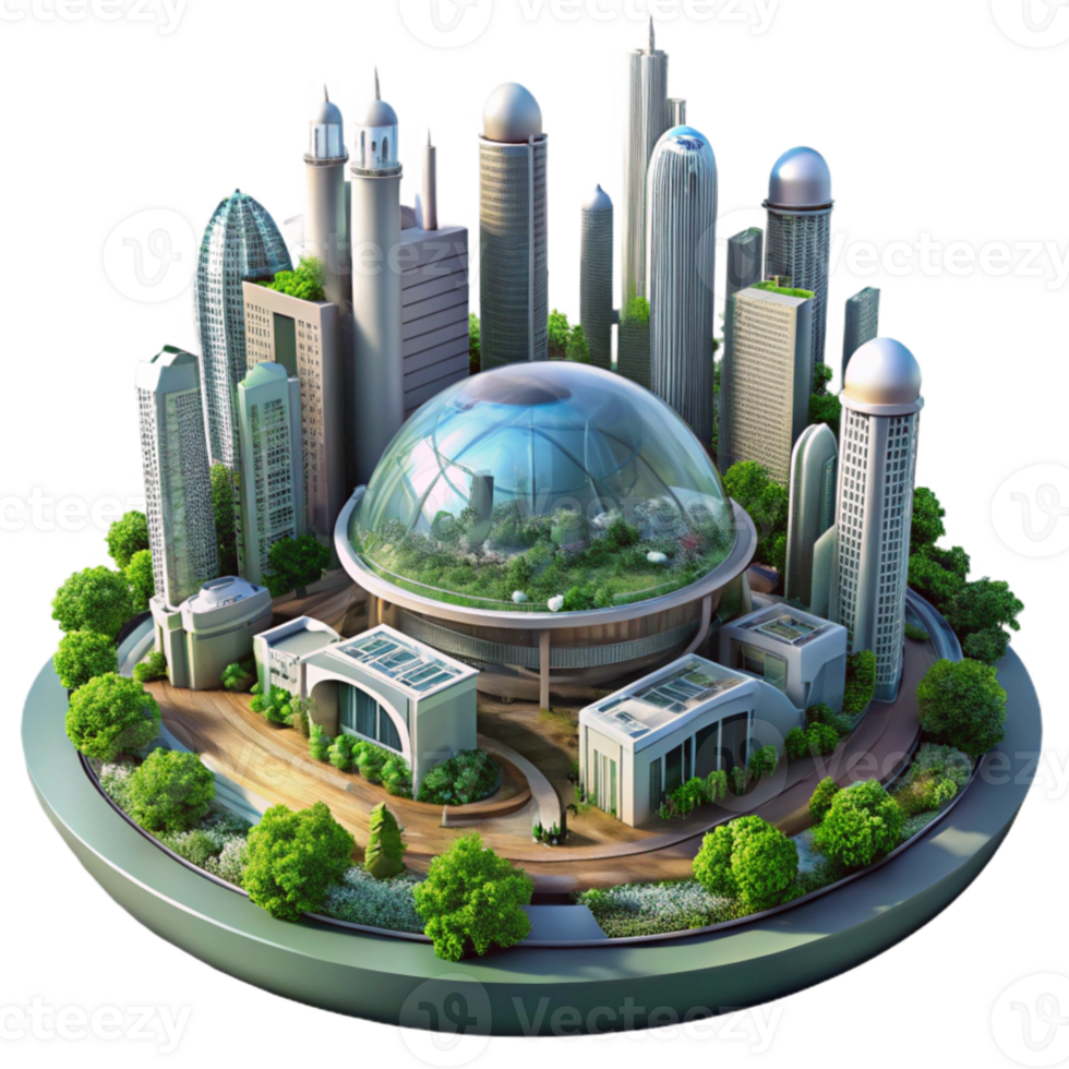 stunning rustic impressive vintage A futuristic city built within a giant biodome, lush vegetation and advanced architecture visible, utopian art style original professional png