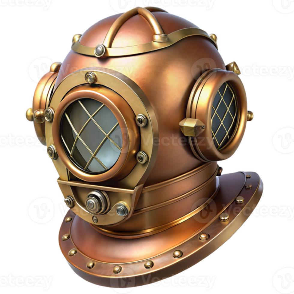 beautiful abstract stunning creative A steampunk diver helmet, brass and glass, intricate valves and pipes, underwater lighting, hyperrealistic detail high quality detailed png