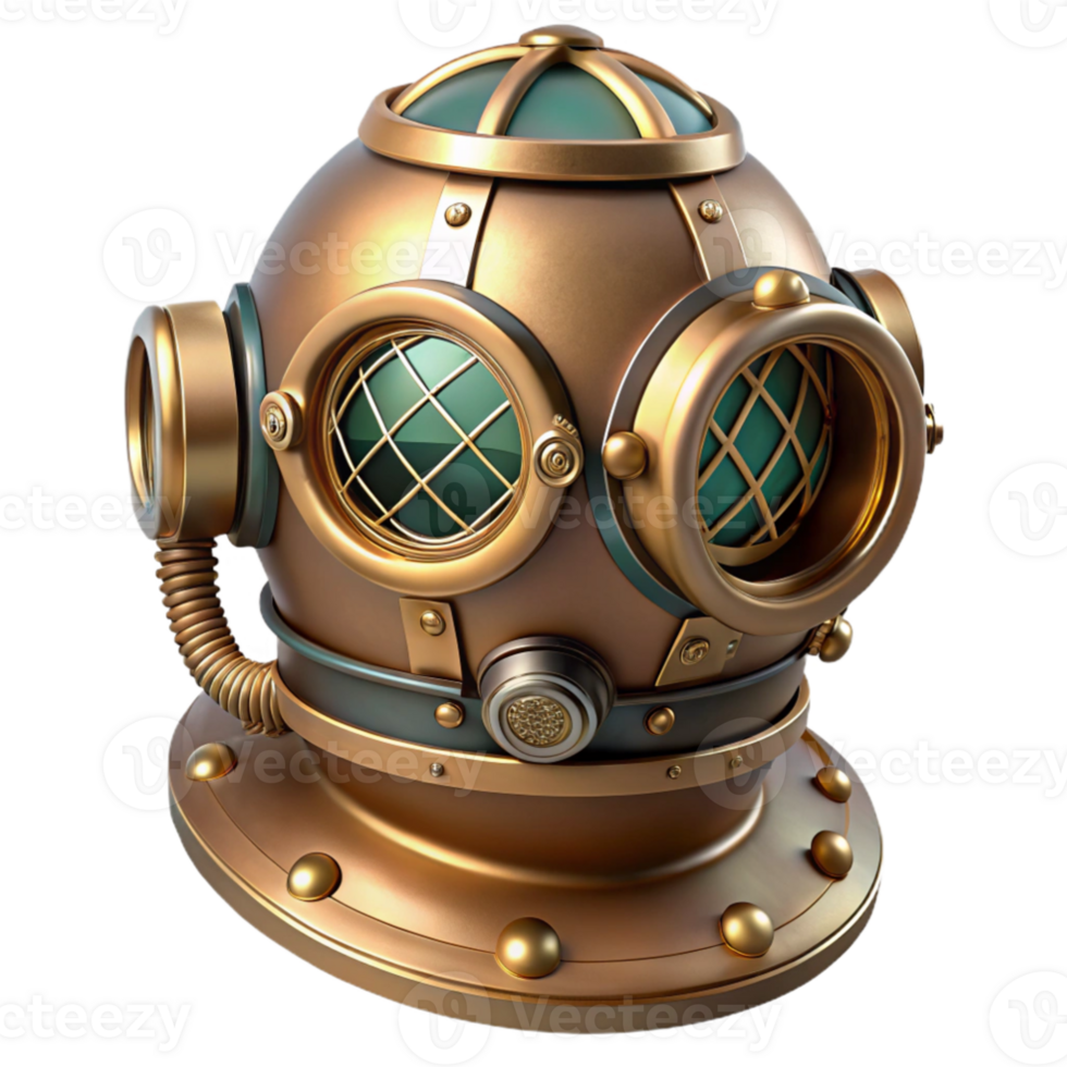 wonderful classic dramatic modern A steampunk diver helmet, brass and glass, intricate valves and pipes, underwater lighting, hyperrealistic detail exclusive exclusive png