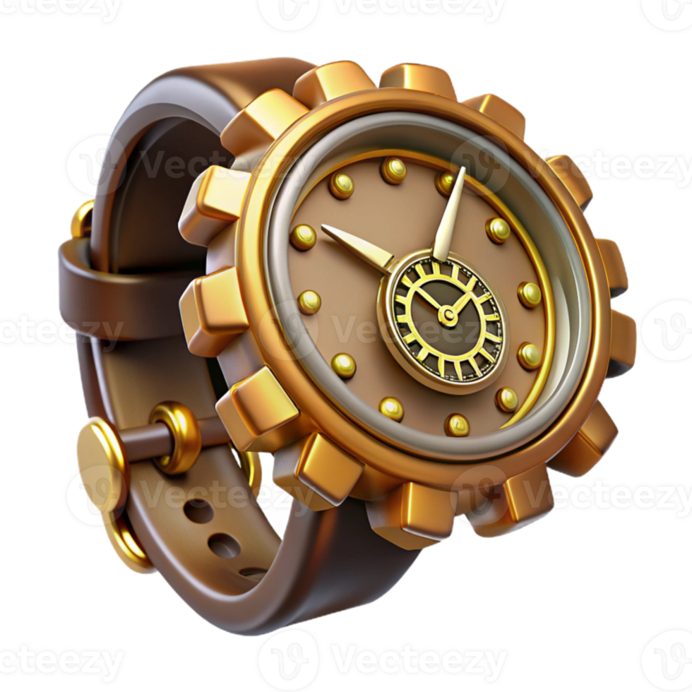 dramatic artistic magnificent traditional A steampunk wristwatch, intricate gears and dials, glowing roman numerals, soft lighting, highly detailed, macro photography style premium detailed png