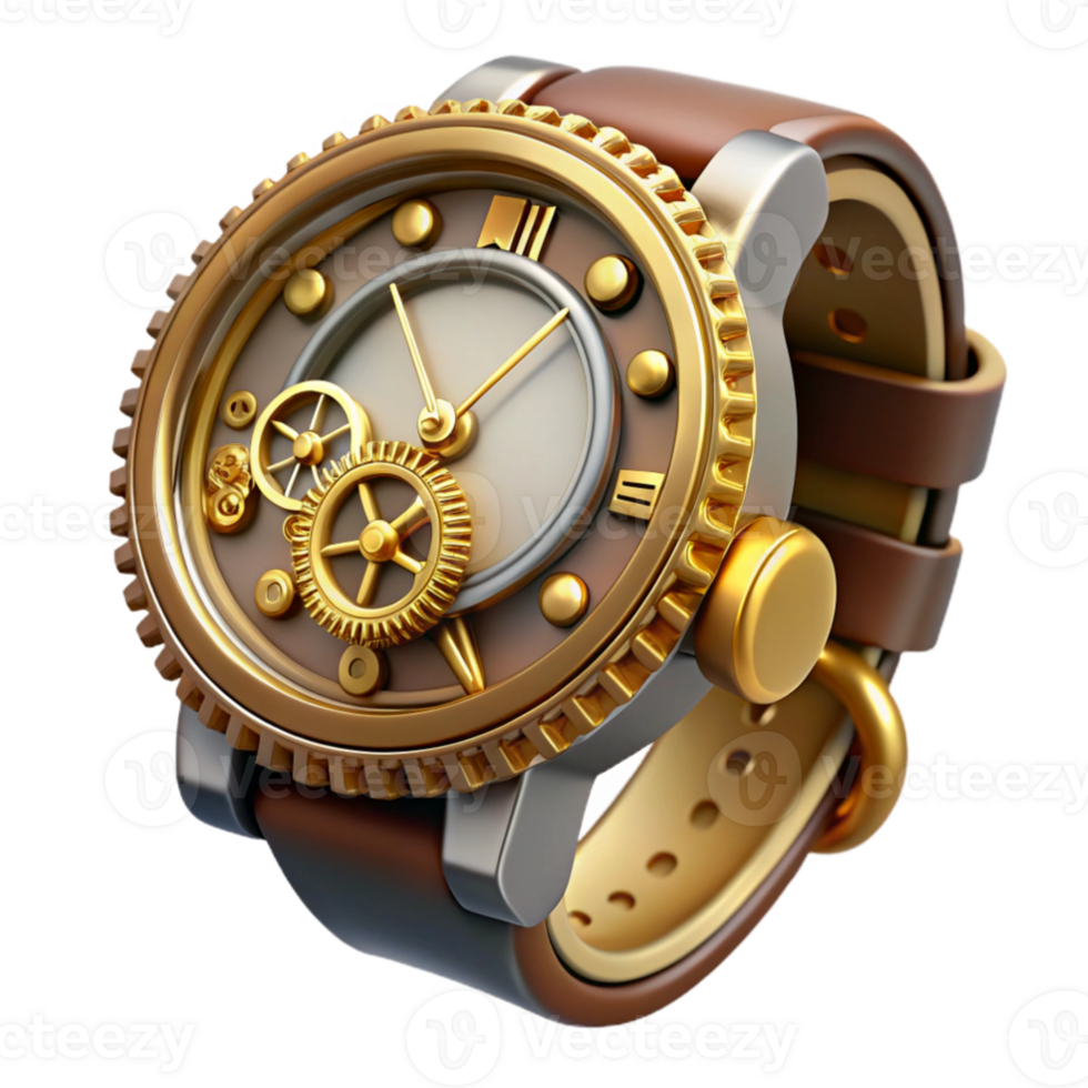 magnificent modern impressive traditional A steampunk wristwatch, intricate gears and dials, glowing roman numerals, soft lighting, highly detailed, macro photography style high resolution exclusive png