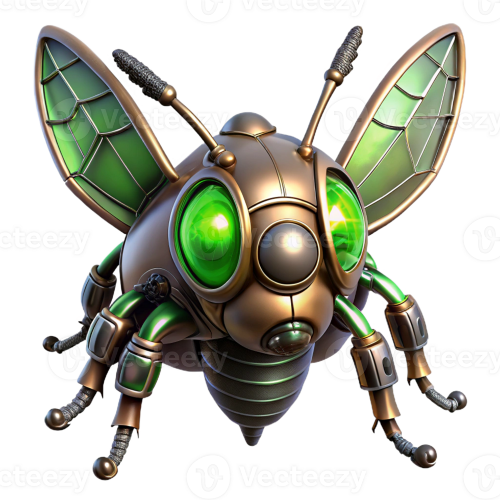 beautiful modern beautiful contemporary A steampunk insect, metallic body with intricate gears, glowing green eyes, dark and moody lighting, hyperrealistic exclusive genuine png