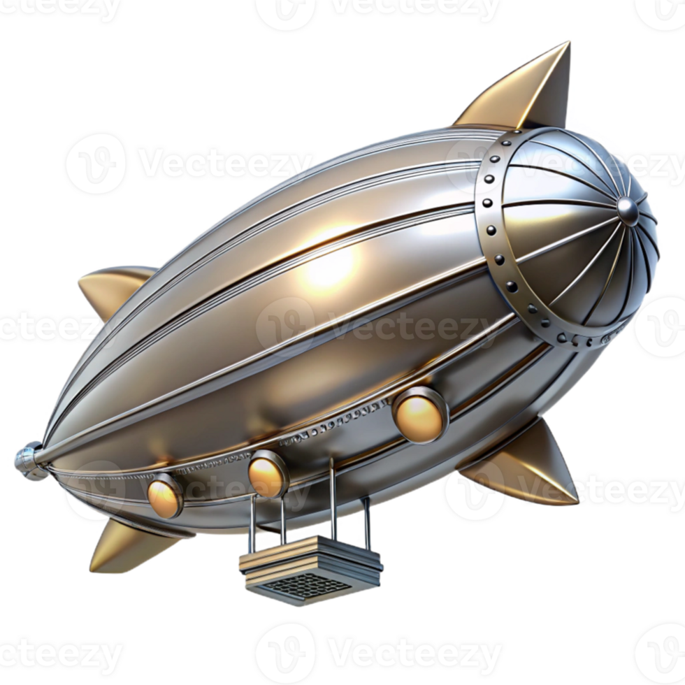 magnificent artistic elegant artistic A steampunk zeppelin, sleek silver design, intricate propellers, illuminated by searchlights against a night sky, art deco inspired high quality authentic png