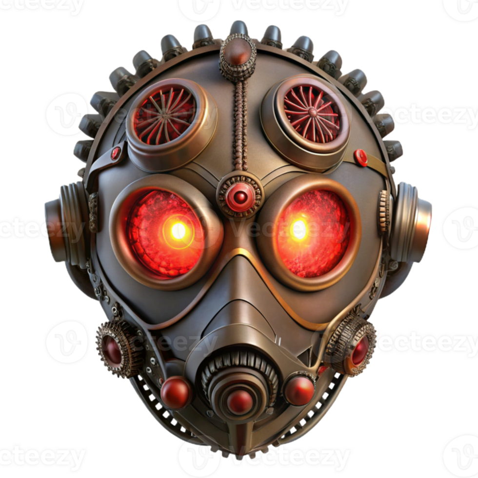 extraordinary minimalist vibrant creative A steampunk mask, intricate filigree and gears, glowing red lenses, dark and mysterious lighting, highly detailed professional high resolution png
