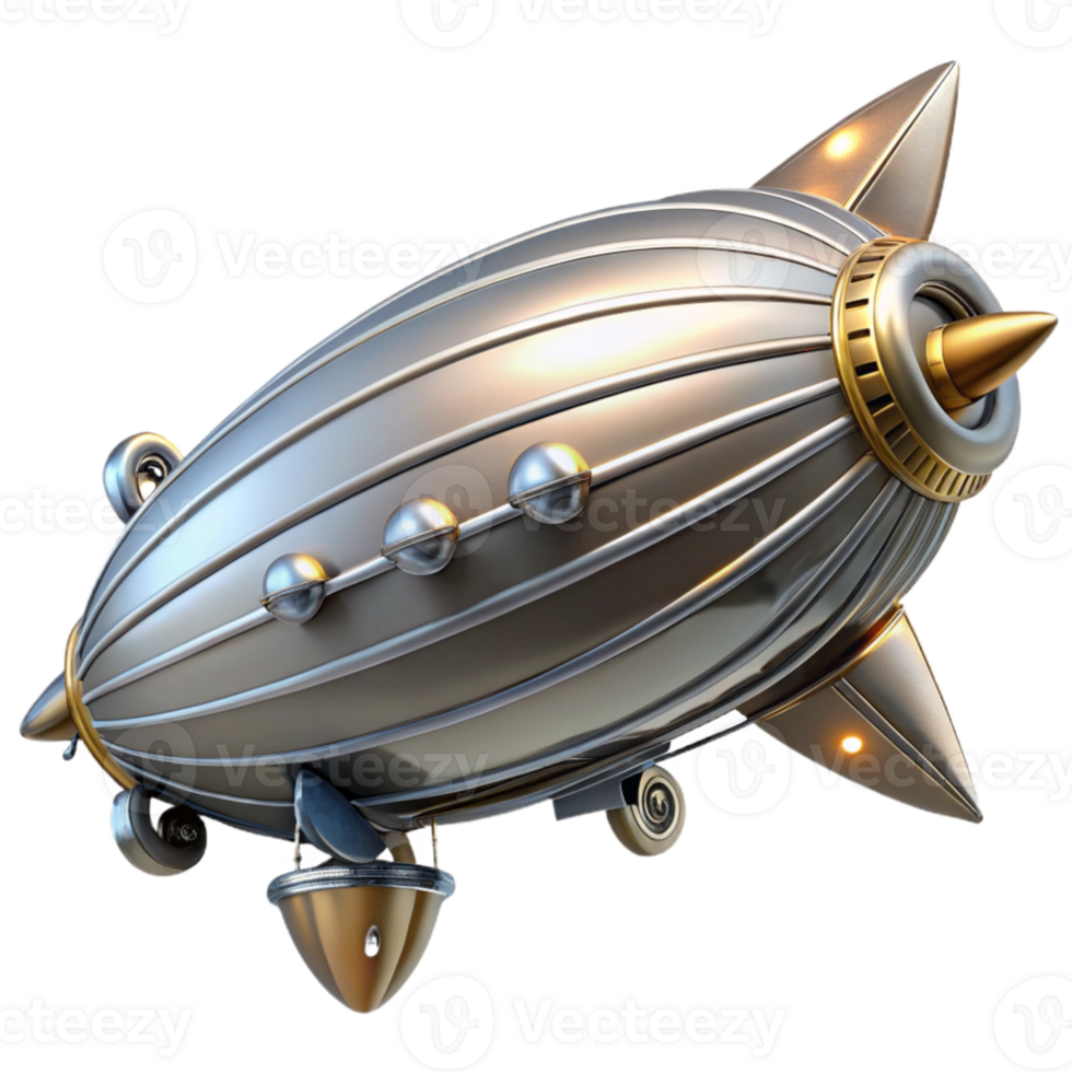 serene modern wonderful artistic A steampunk zeppelin, sleek silver design, intricate propellers, illuminated by searchlights against a night sky, art deco inspired original 4K png