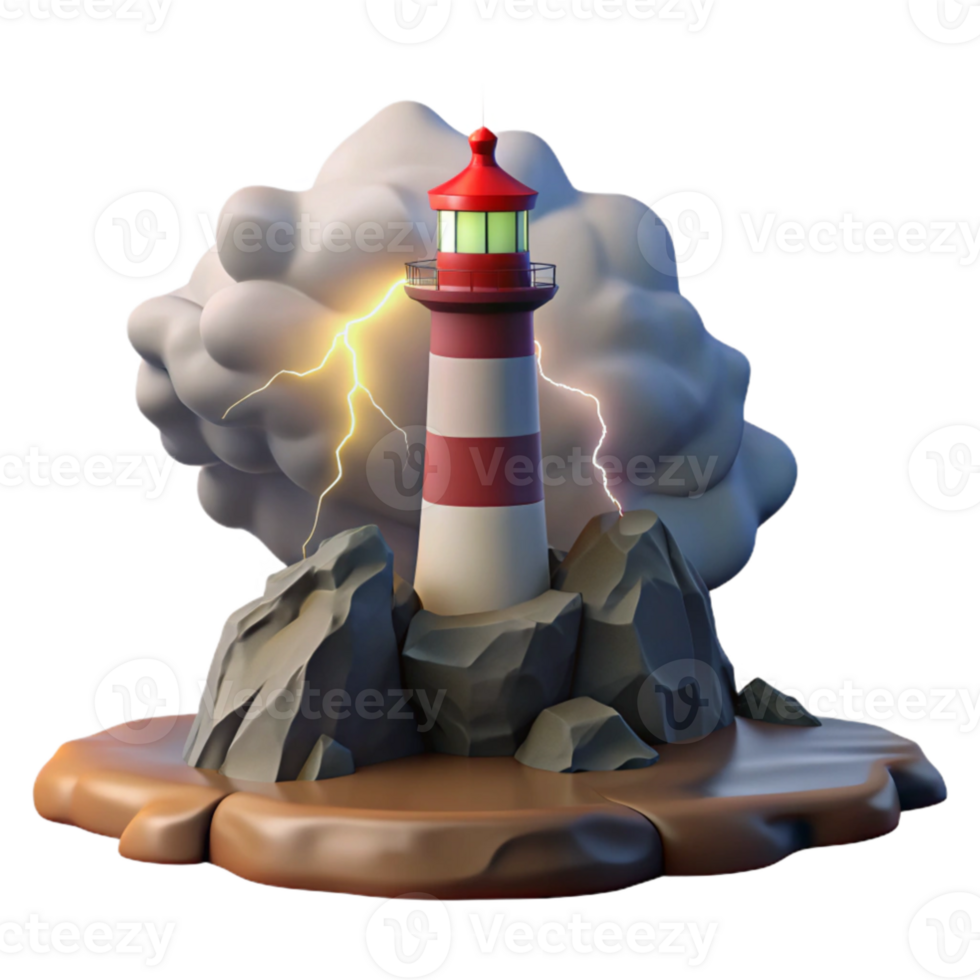 beautiful artistic elegant modern A solitary lighthouse on a rocky cliff, dramatic storm clouds, flashing lightning, intense, dramatic, isolated genuine detailed png