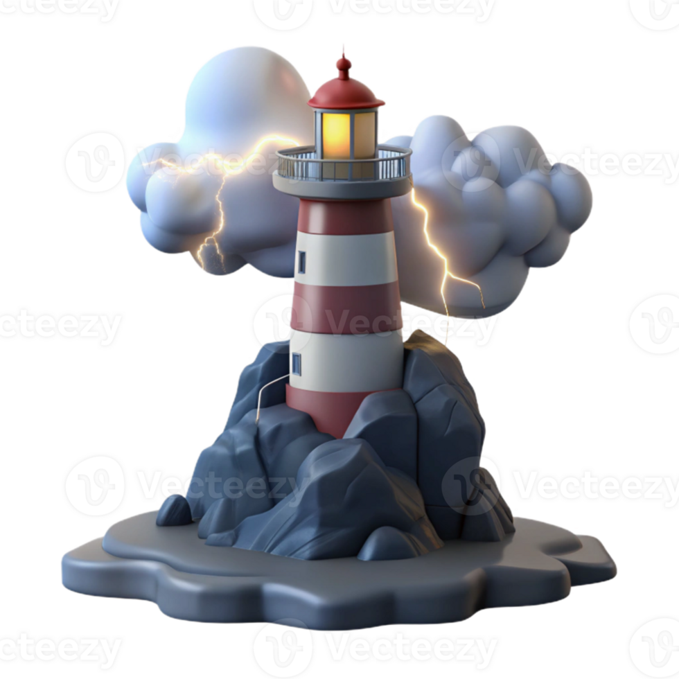 magnificent artistic wonderful minimalist A solitary lighthouse on a rocky cliff, dramatic storm clouds, flashing lightning, intense, dramatic, isolated professional premium png