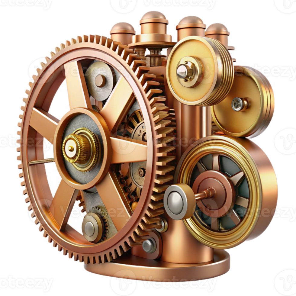 elegant abstract serene classic An intricate clockwork mechanism, gears and springs, brass and copper tones, steampunk, intricate, mechanical exclusive professional png
