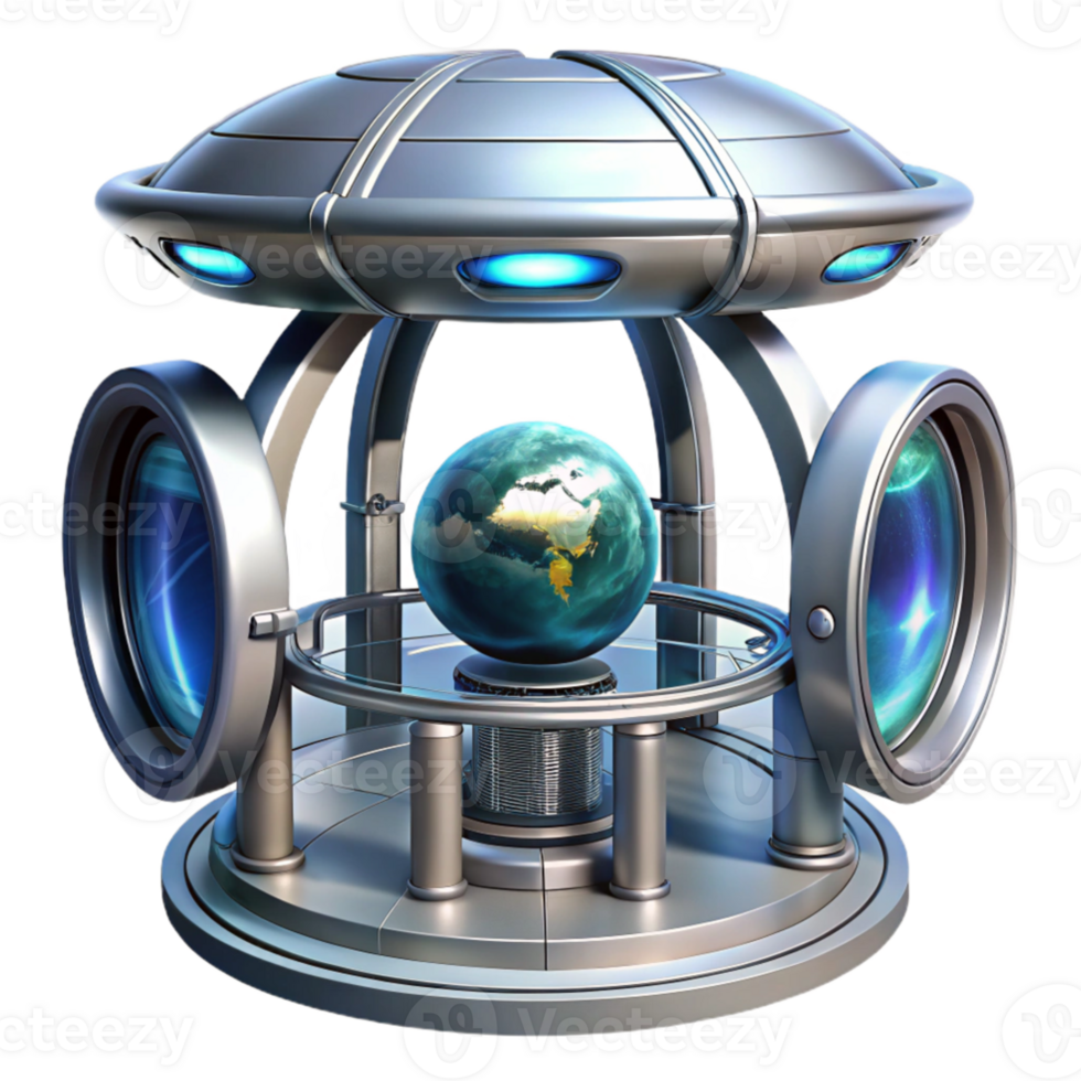 serene abstract beautiful contemporary A futuristic space station, sleek metallic design, rotating sections, view of Earth from a window, technological, advanced, scientific exclusive authentic png