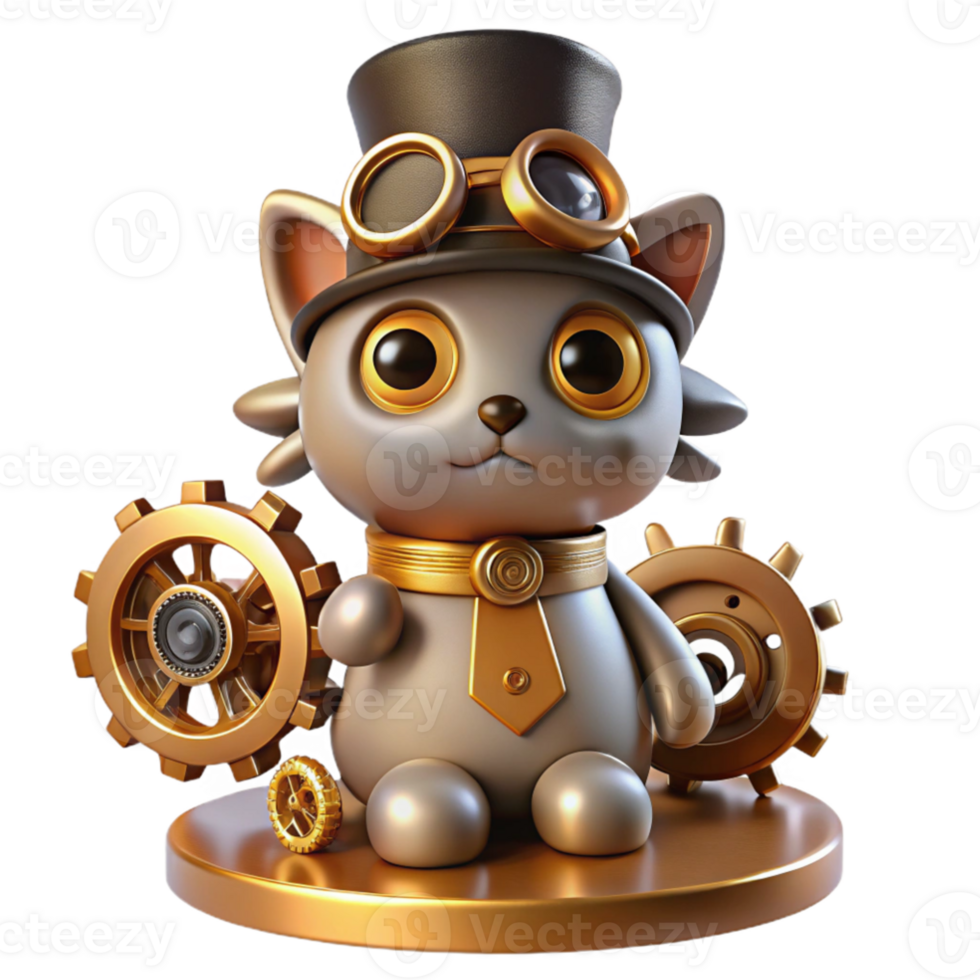 elegant rustic stunning rustic A steampunk cat wearing a tiny top hat and monocle, sitting atop a pile of gears and cogs, illuminated by a warm, ambient light. Cute, whimsical style detailed original png