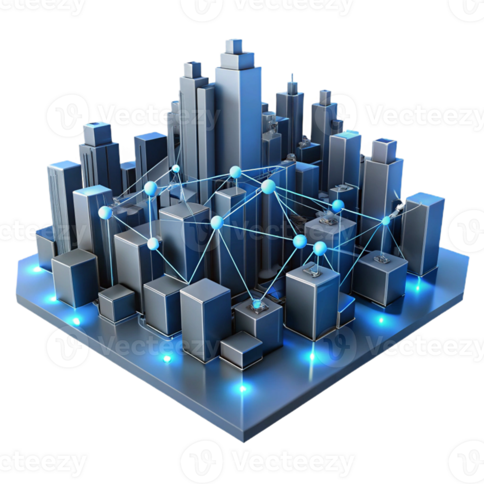 extraordinary vintage impressive abstract An abstract interpretation of a cityscape, visualized as a network of interconnected, glowing lines and shapes, rendered in cool blues and grays, lit by a... png