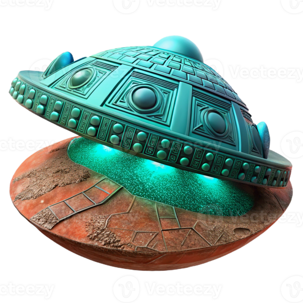 wonderful creative elegant creative A colossal spaceship, intricate Aztec inspired engravings glowing turquoise, descending over a desolate, red dust planet.... png
