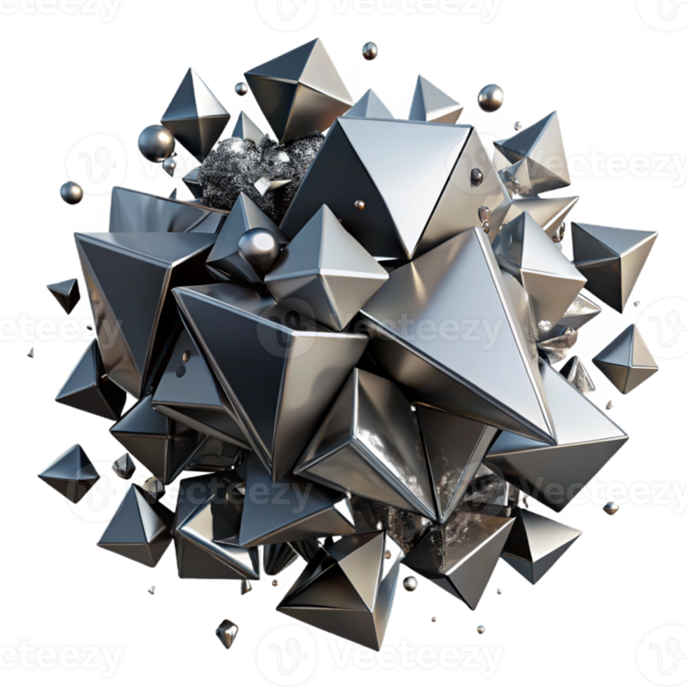 elegant creative beautiful classic A chaotic explosion of geometric shapes, primarily triangles and squares, in shades of chrome and gunmetal gray, under harsh, contrasting lighting.... png