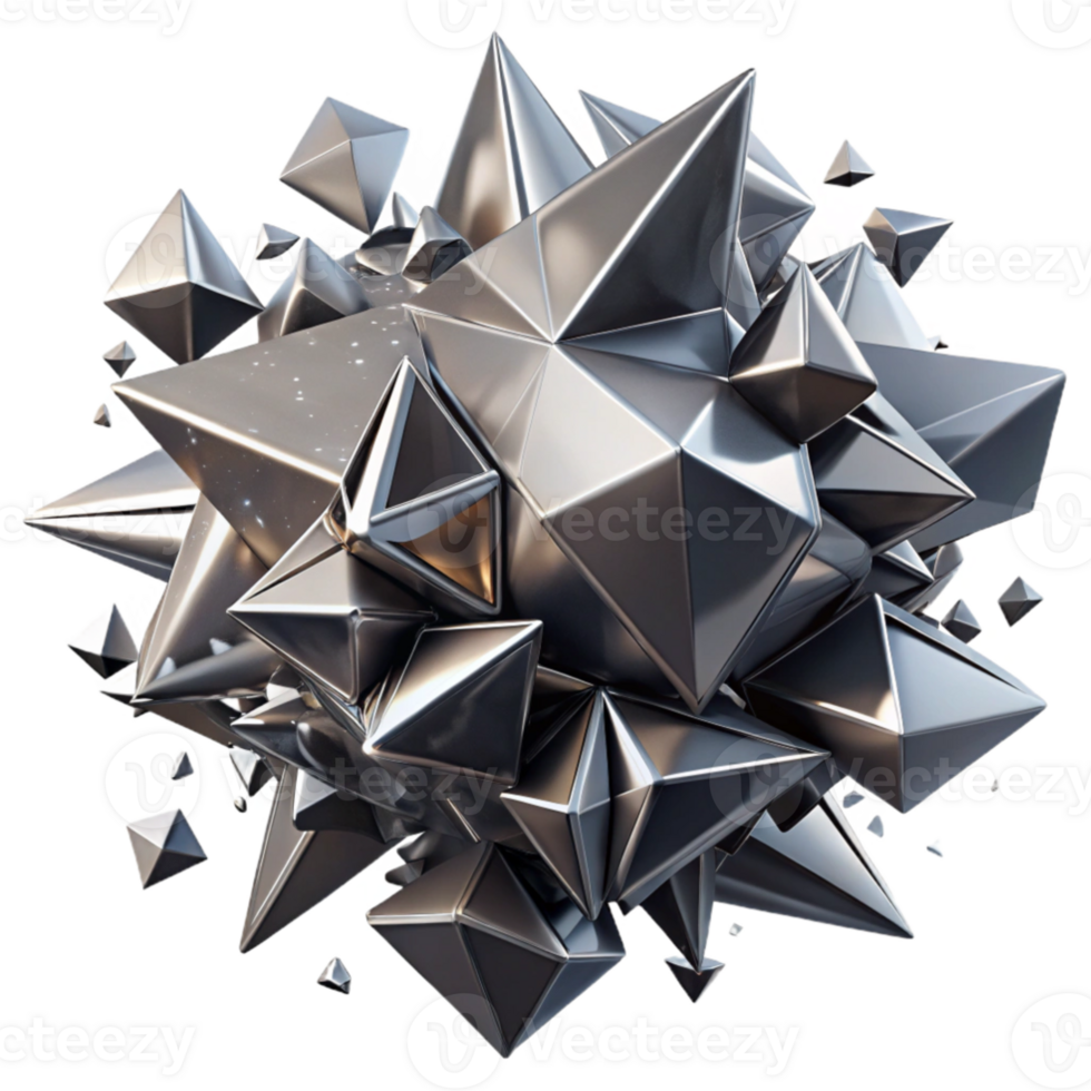 stunning modern magnificent rustic A chaotic explosion of geometric shapes, primarily triangles and squares, in shades of chrome and gunmetal gray, under harsh, contrasting lighting.... png