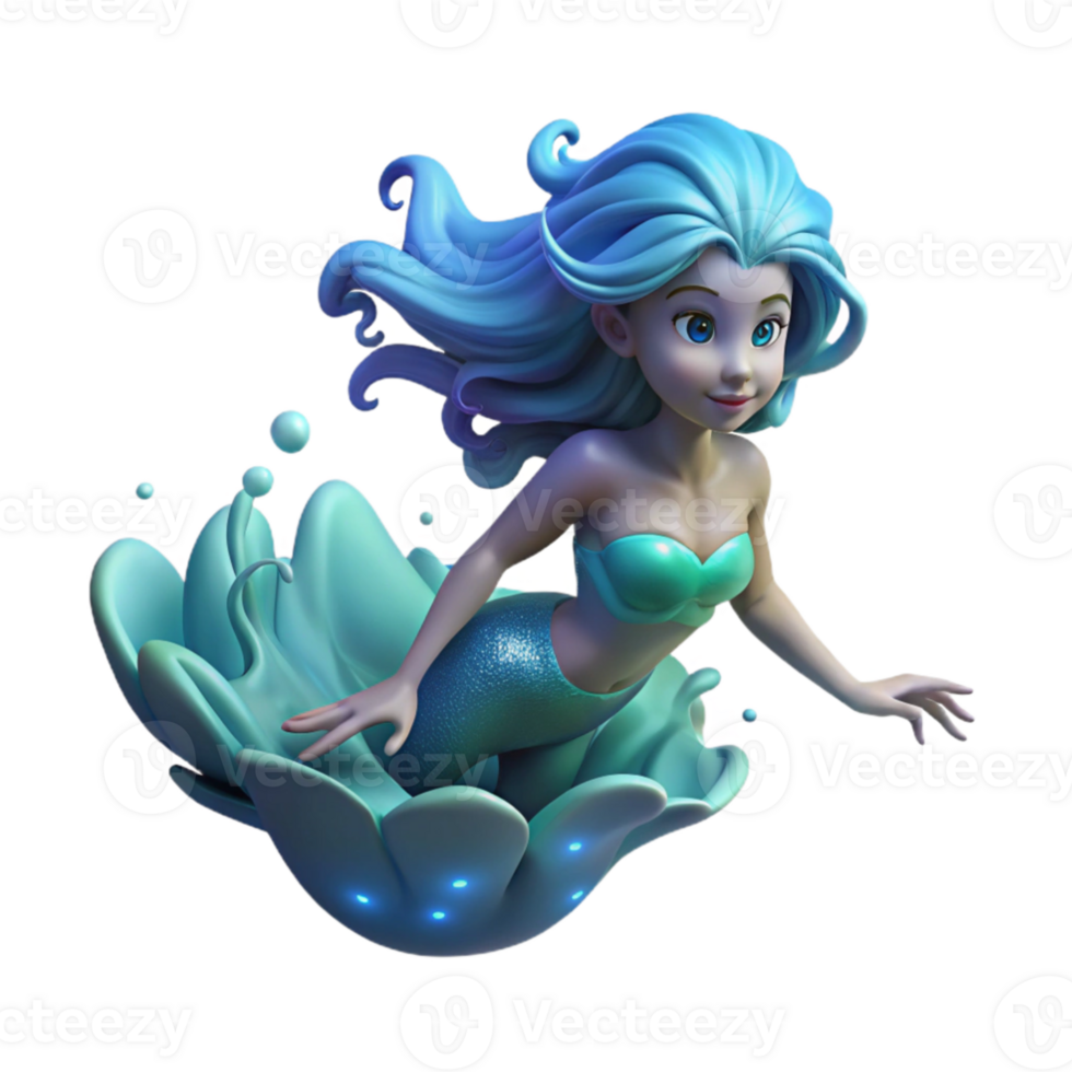 serene abstract magnificent artistic A graceful mermaid with flowing, bioluminescent hair swimming through a deep ocean trench, depicted in a surreal, dreamlike style with soft, glowing light... png