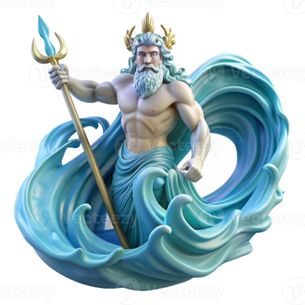 impressive minimalist beautiful modern Poseidon, god of the sea, commanding a colossal wave with his trident, rendered in a dynamic, Baroque style with swirling water and dramatic lighting high... png
