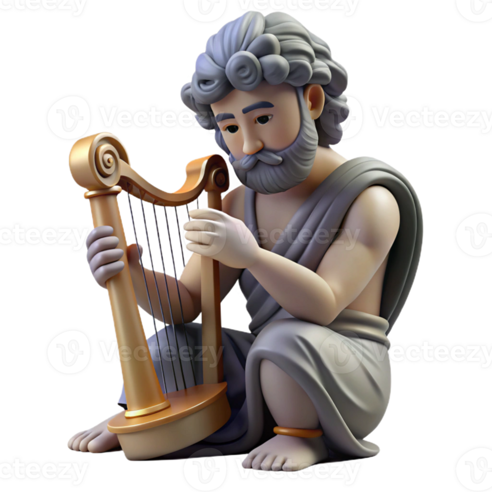 wonderful traditional wonderful contemporary A melancholic Orpheus playing his lyre in the underworld, attempting to retrieve Eurydice, rendered in a somber, Romantic style with dark shadows and a... png