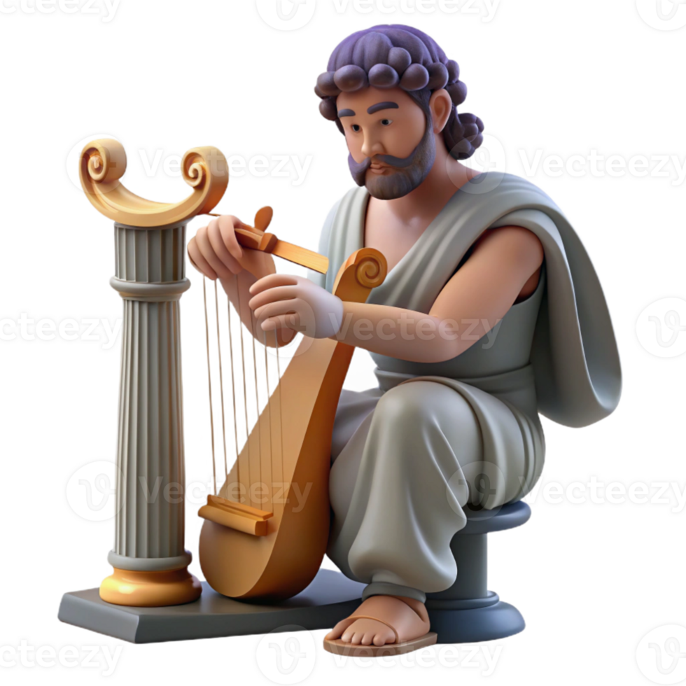 magnificent traditional dramatic rustic A melancholic Orpheus playing his lyre in the underworld, attempting to retrieve Eurydice, rendered in a somber, Romantic style with dark shadows and a... png