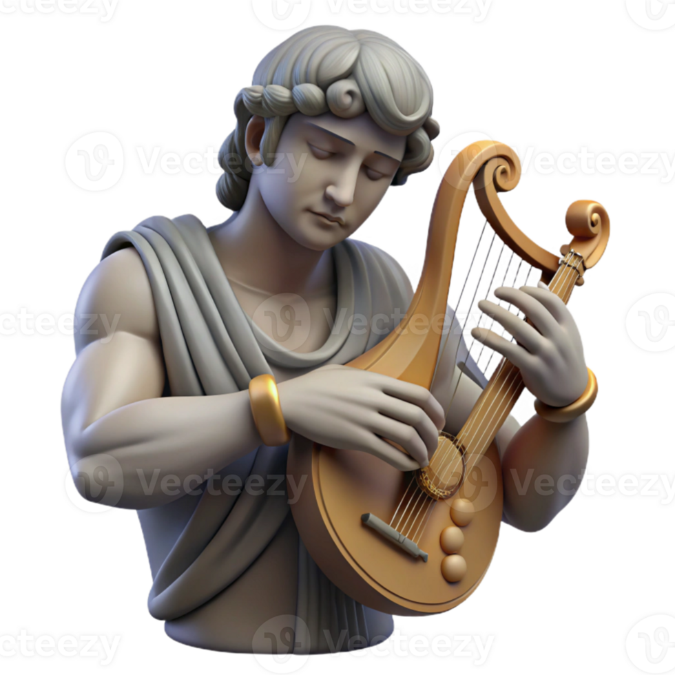 stunning traditional beautiful classic A melancholic Orpheus playing his lyre in the underworld, attempting to retrieve Eurydice, rendered in a somber, Romantic style with dark shadows and a... png